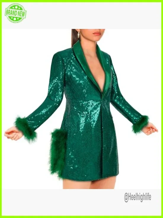 Sequin Blazer Slim Fit Long Sleeve Formal Jacket with Pockets - Picture 2 of 6